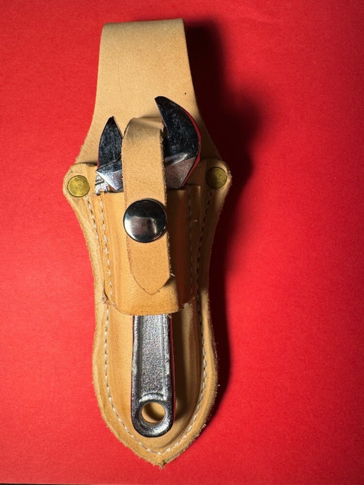 Smaller USA Leather Pliers Pouch w/ Navy Style Pocket Knife and 4" Adj Wrench