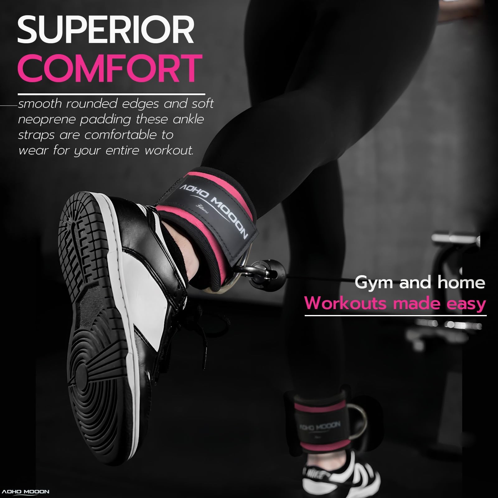 AOHO MOOON Ankle Strap for Cable Machine Attachments, gym Pink - Single
