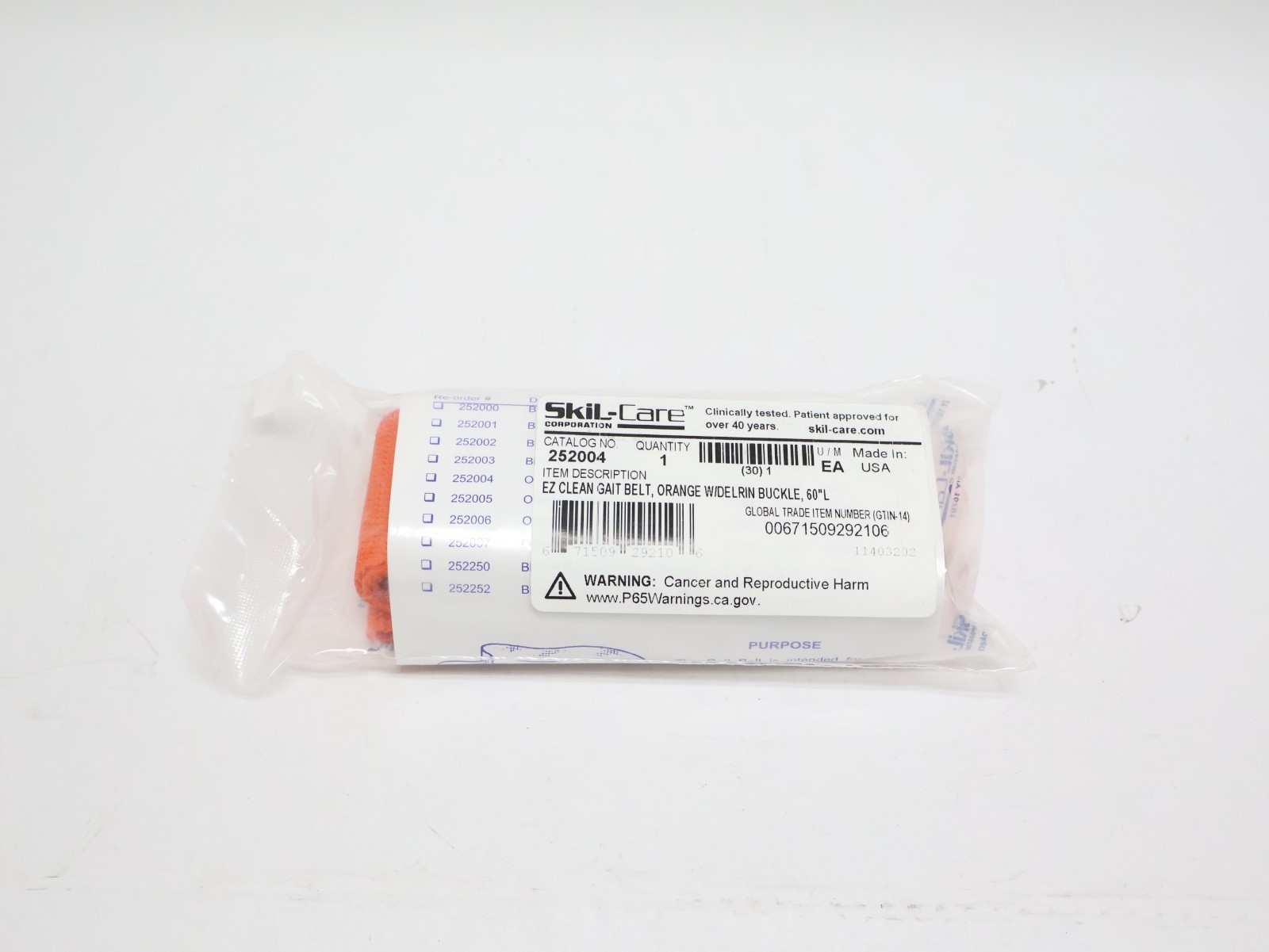 Skil-Care EZ Clean Gait Belt, 60" Orange, Washable Patient Transfer Safety Belt