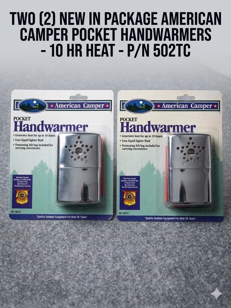 Lot of 2 Vintage American Camper Pocket Handwarmer Chrome Liquid Fuel New NOS