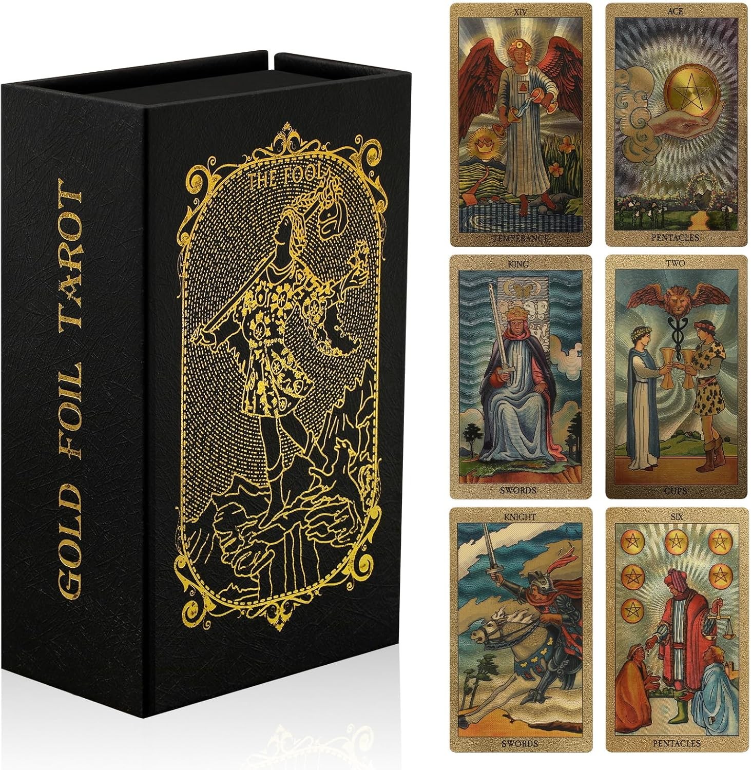 78 Tarot Cards with Guide Book,Rider Waite Deck,Gold Foil Cards...