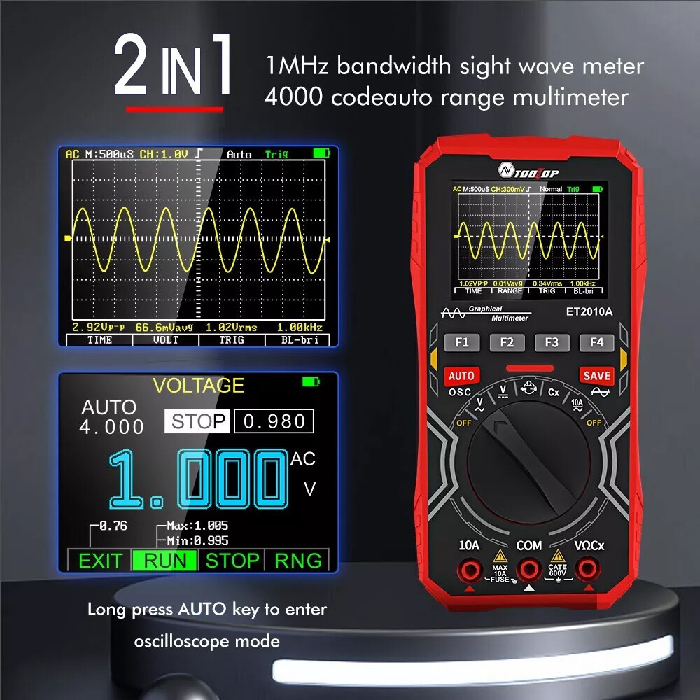 2-in-1 Oscilloscope Multimeter Digital Display Handheld Oscope Meter 1Mhz US