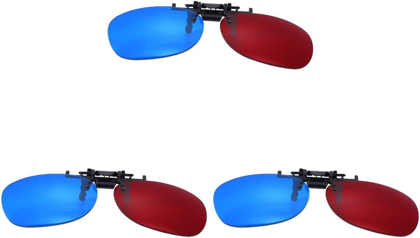 3Pcs Clip-On 3D Glasses: Red Blue Glasses for Movies and Gaming - Lightweight Cy