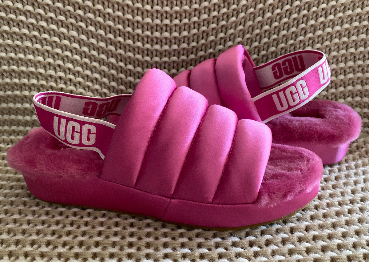 UGG FUCHSIA PUFF YEAH SLIDE SHEEPSKIN SLIPPER SANDALS, WOMEN US 9/ EUR 40 ~NIB
