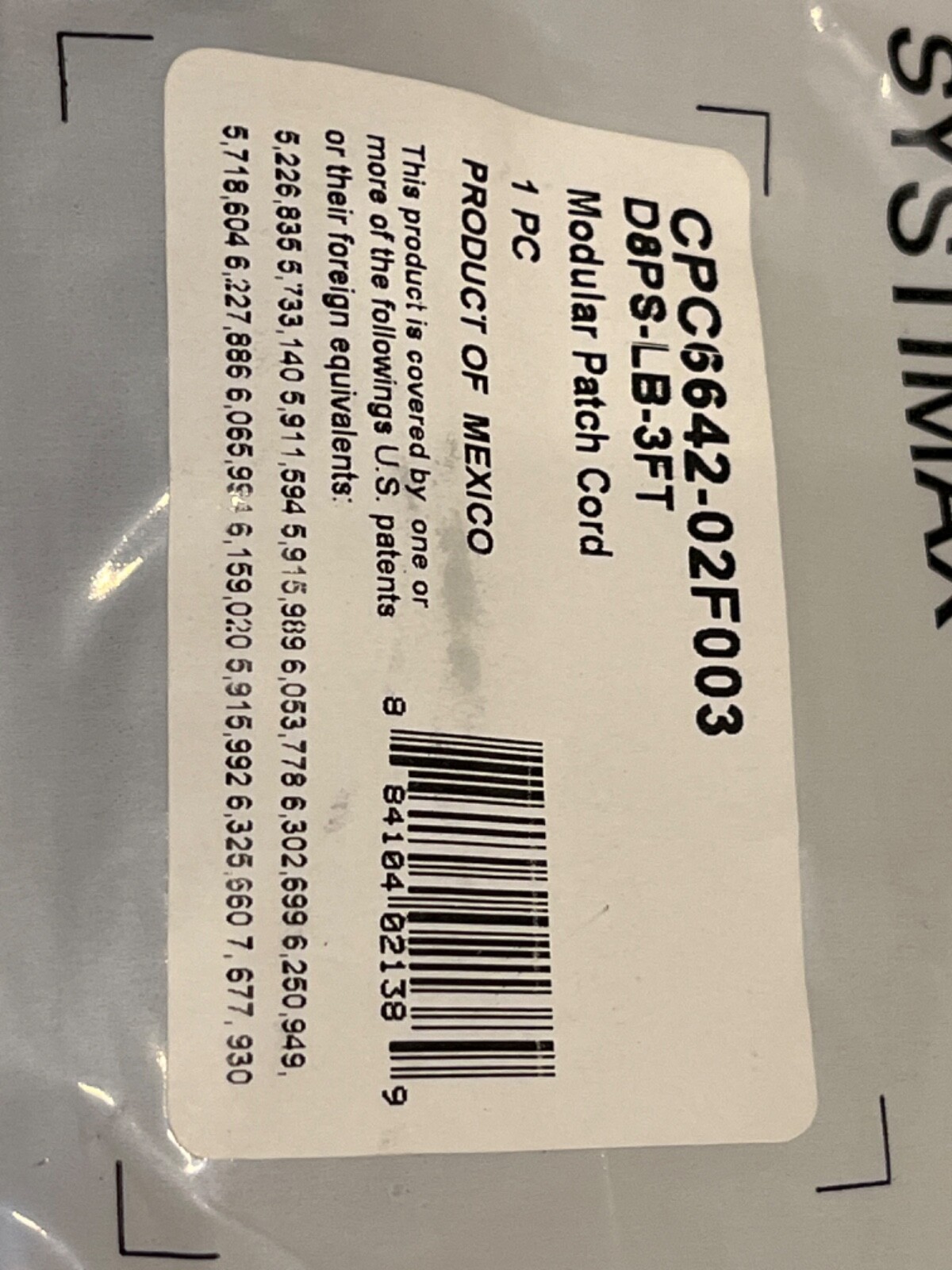 Commscope Systimax D8PS-LB-3FT (100) Modular Patch Cord Light Blue Jacket 3FT