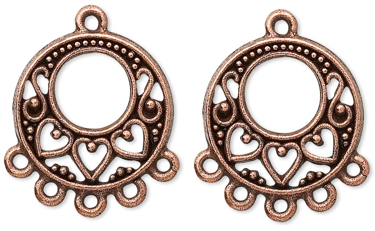 1 Pair Antiqued Copper 19mm Round Chandelier Earrings with 5 Loops *