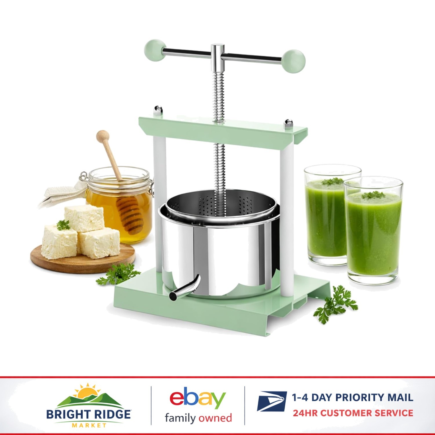 Heavy Duty Stainless Steel Juicer with 1.6 Gallon Capacity for Fruits and Honey
