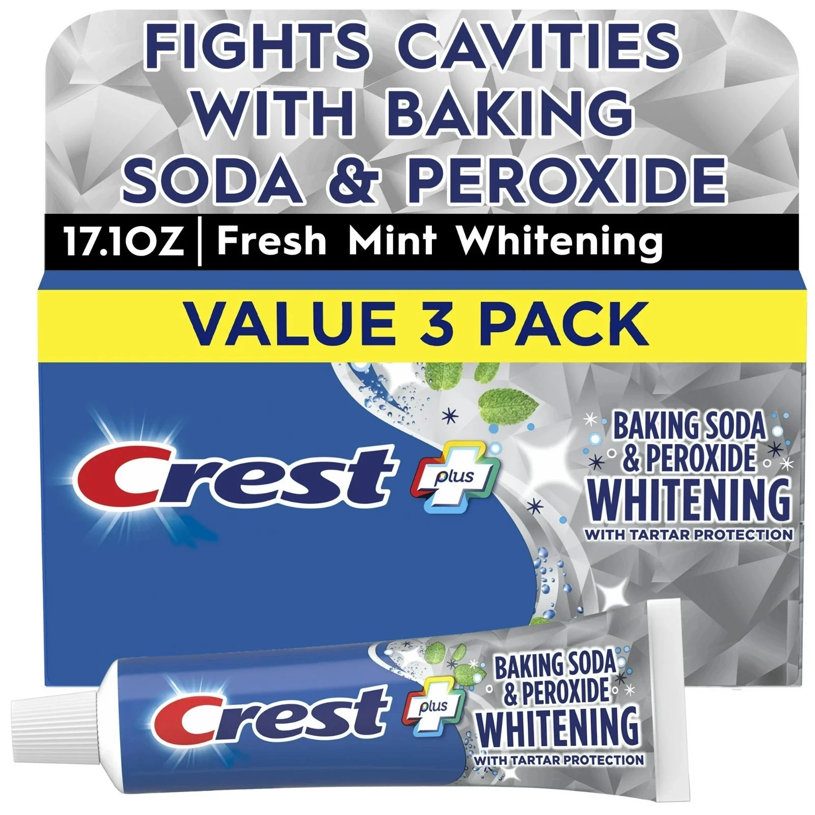 Crest Plus Baking Soda & Peroxide Teeth Whitening Toothpaste,Mint, 5.7 oz,3 Pack