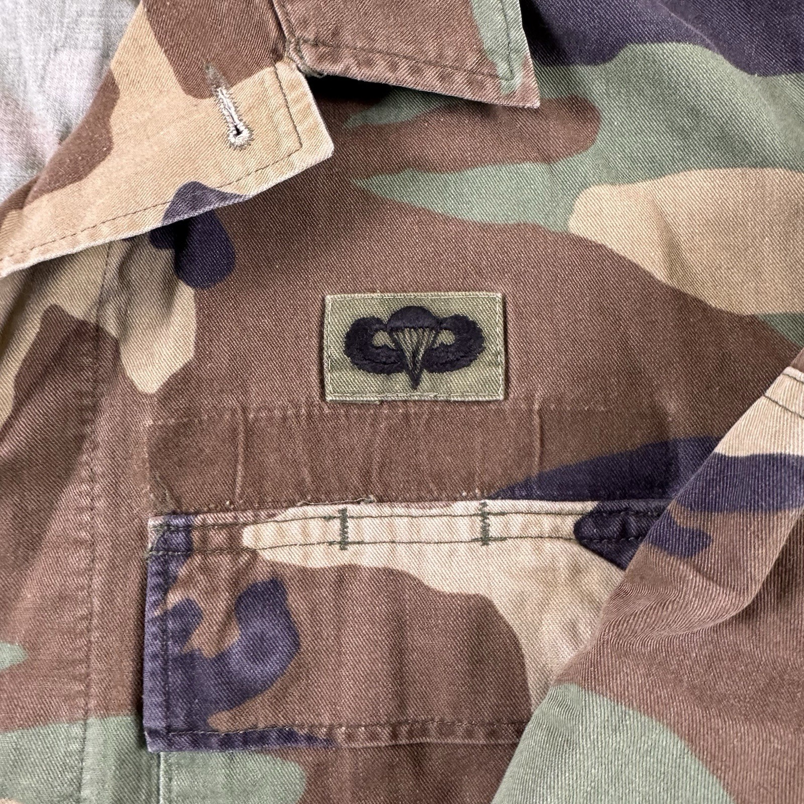 Vintage US Army Woodland BDU Jacket Airborne Infantry Officer COKER Large