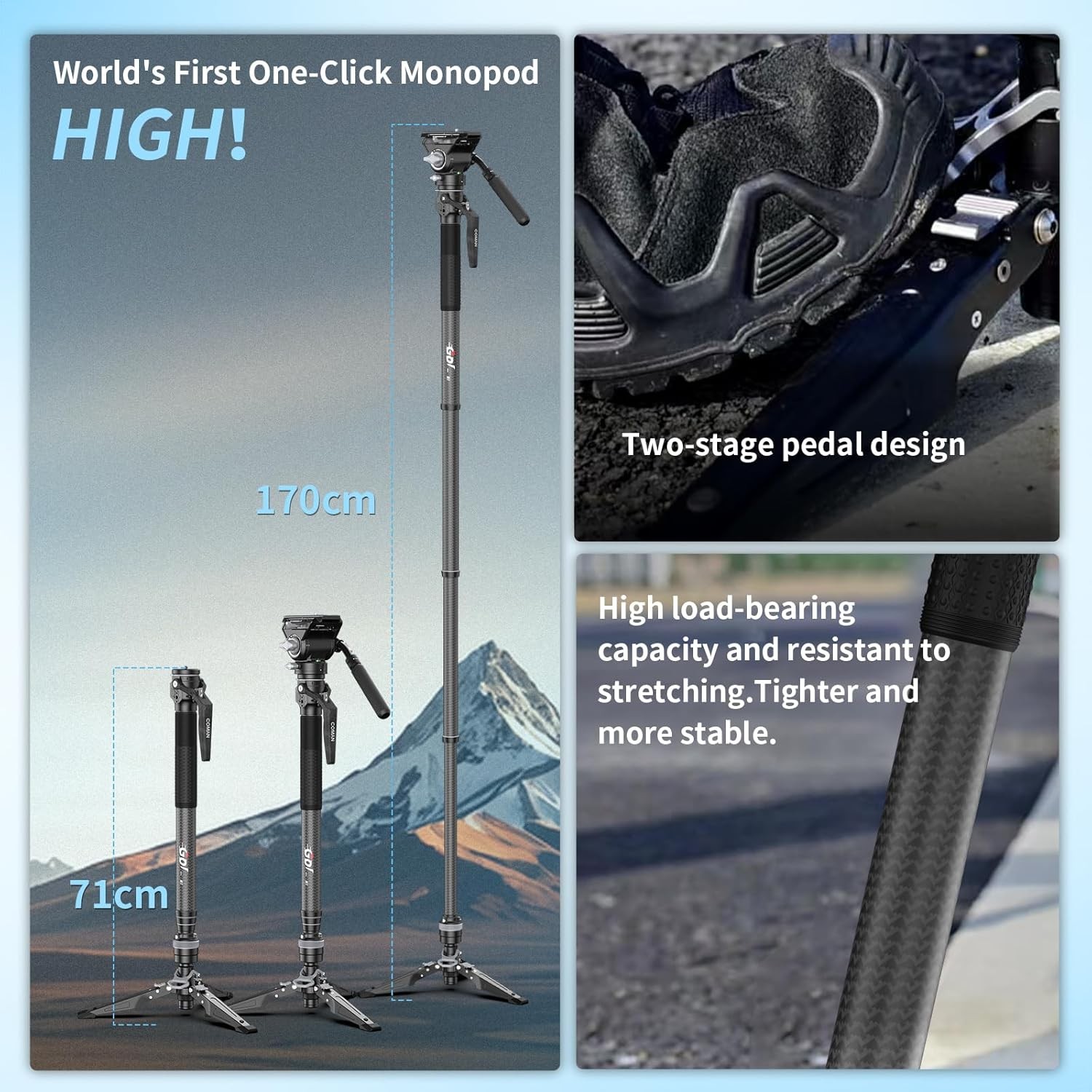 COMAN M1 M1V5 Portable Carbon Fiber Camera Monopod Lightweight Quick Released