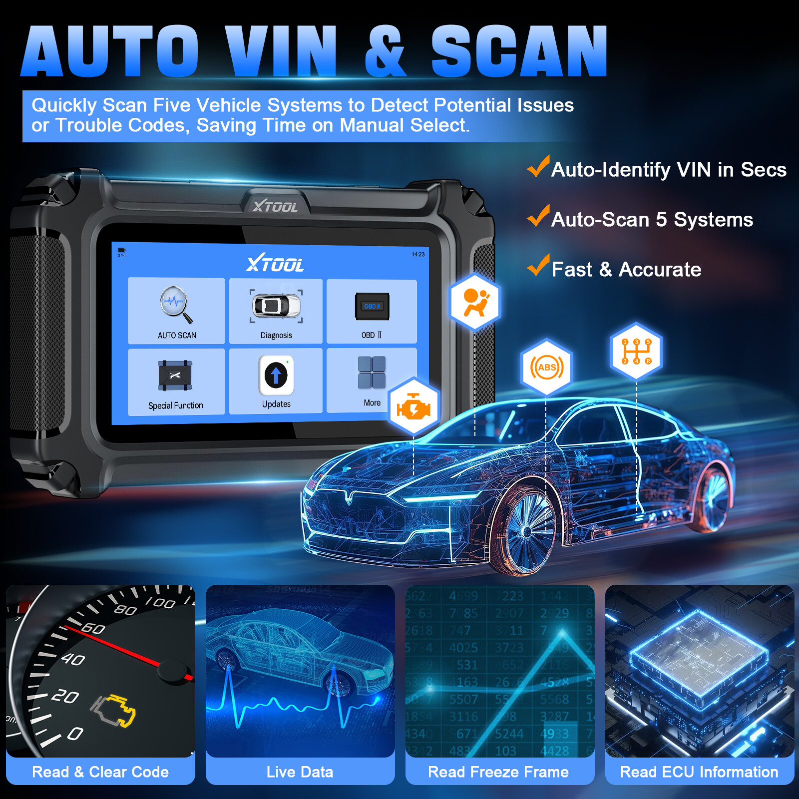NEW XTOOL D5 Car OBD2 Scanner TCM ABS SRS Engine Code Reader Diagnostic Tool FCA