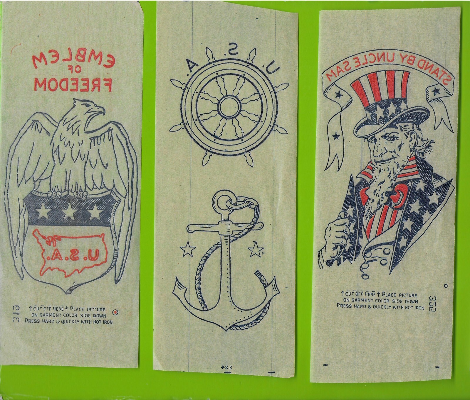 1950's  Iron-On Transfers .. 5 Patriotic iron-on Tranfers ... LOT -C