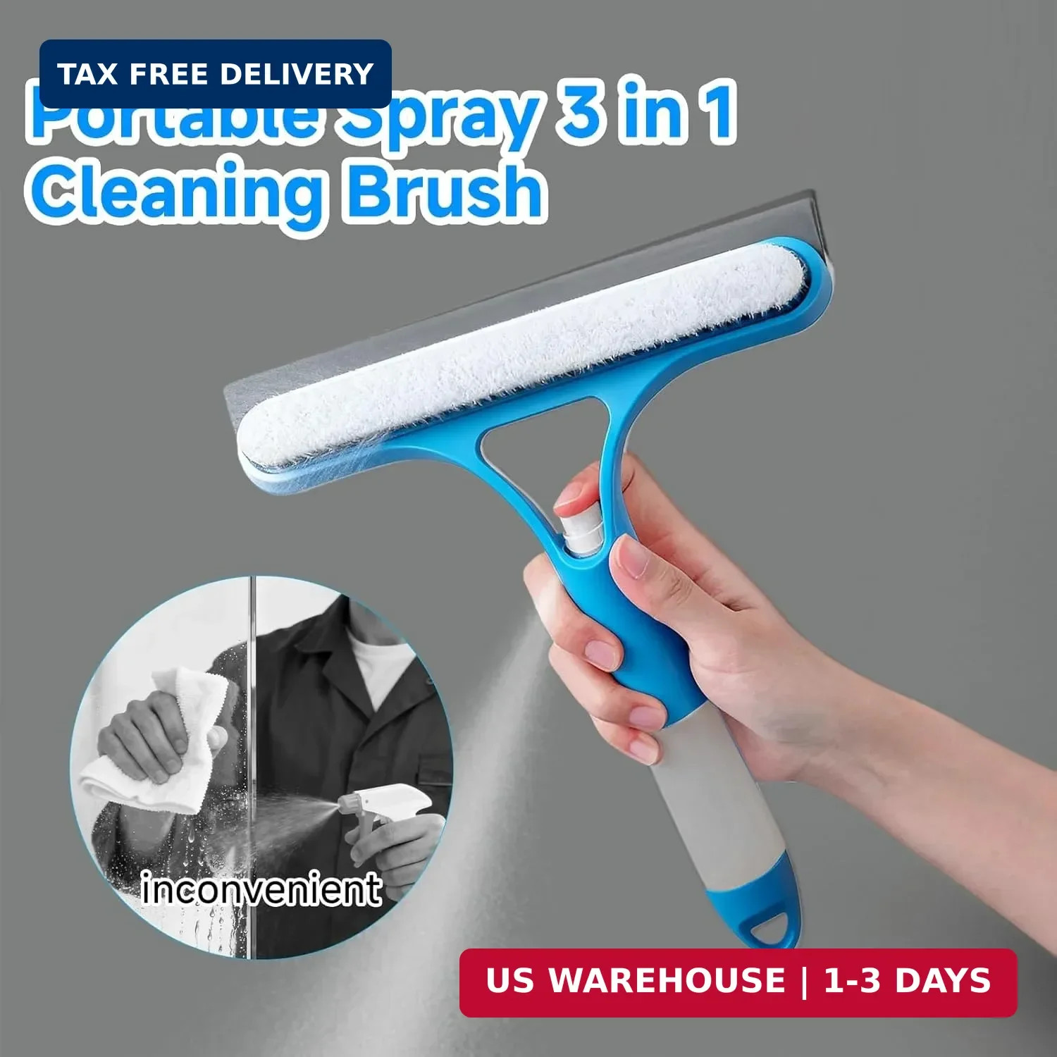 3 in 1 Window Cleaning Scraper with Sprayer, All-Purpose Squeegee for Shower Gla