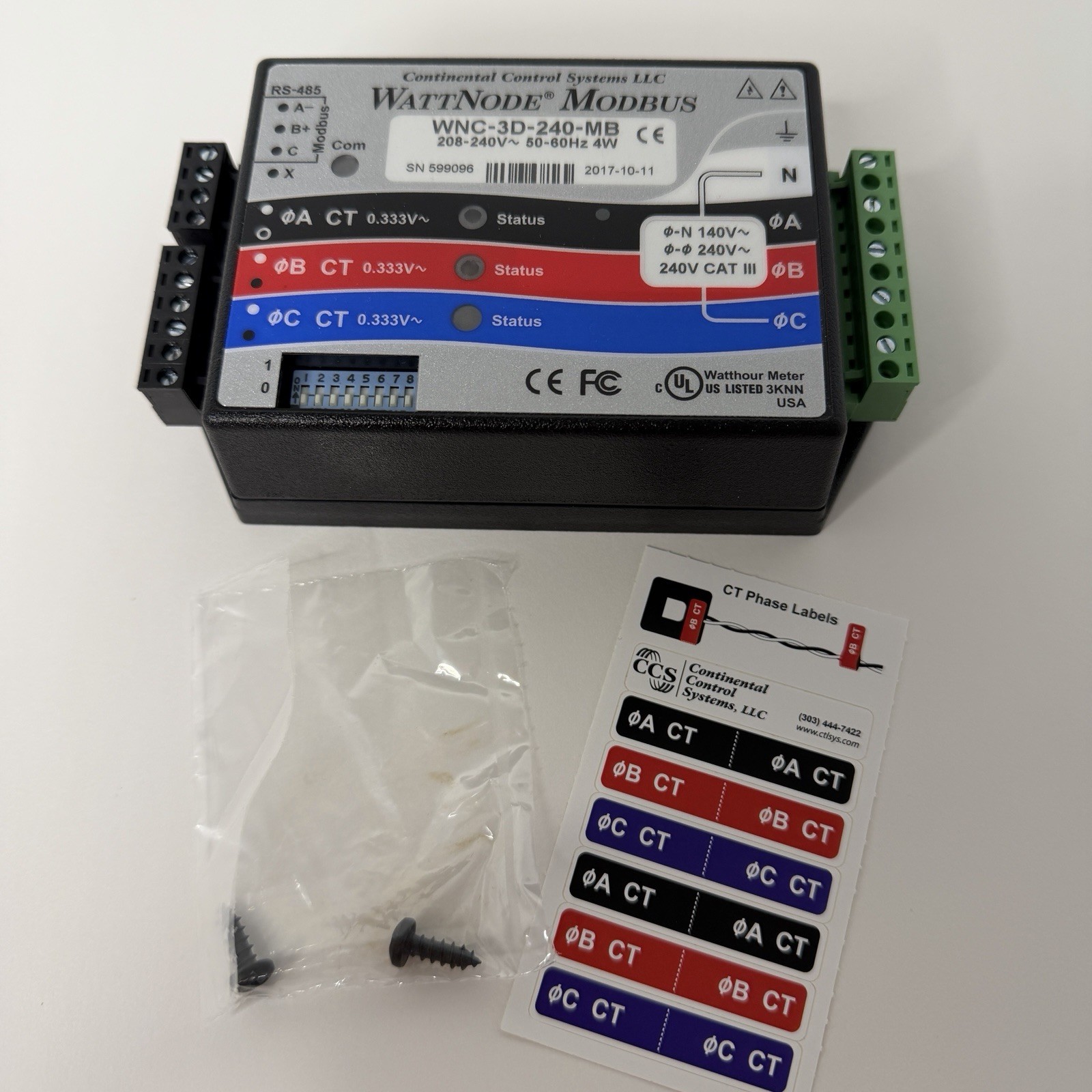 Continental Control kWh Energy Power Meter WattNode Modbus WNC-3D-240-MB NEW