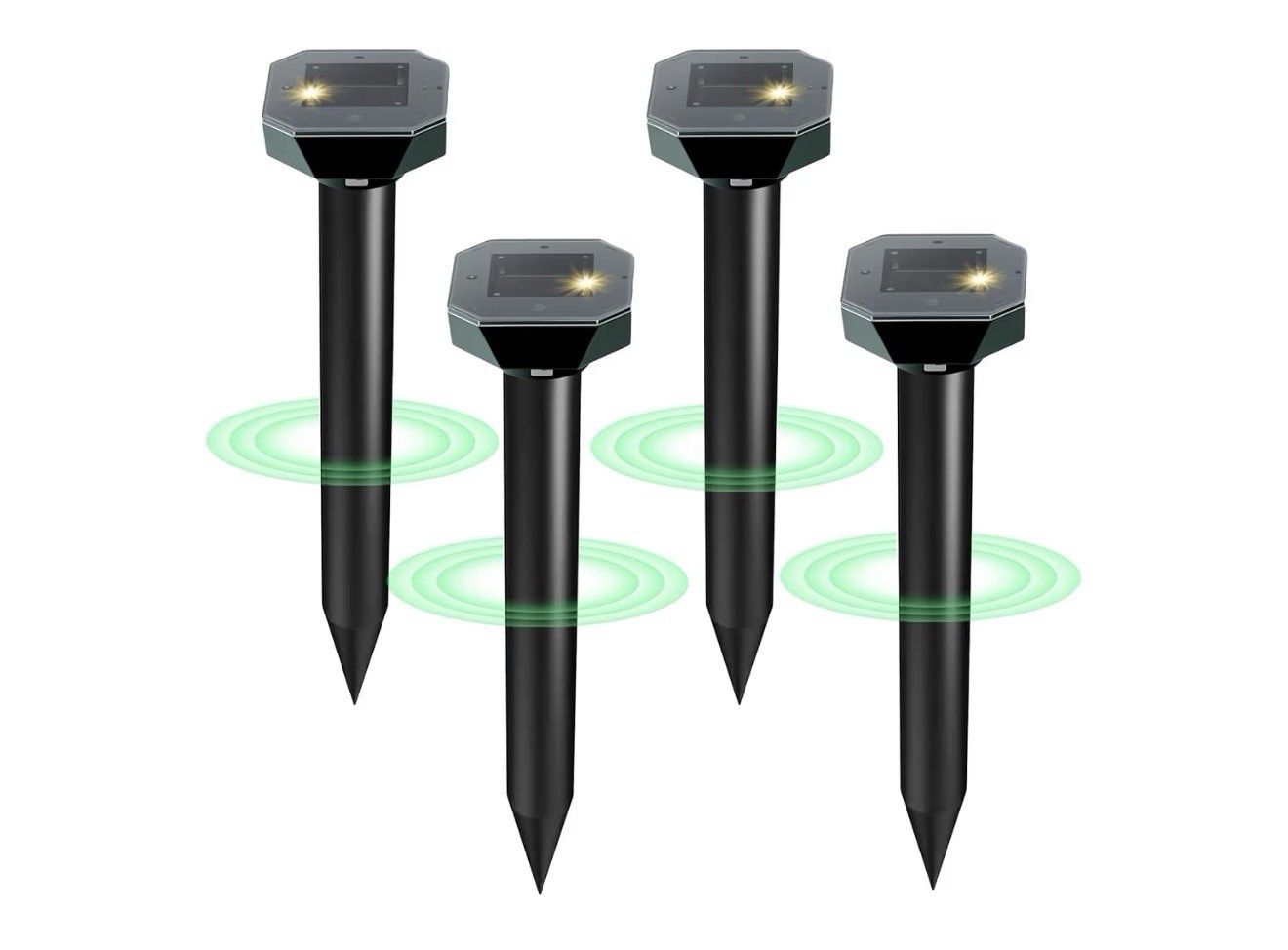 Solar Powered Ground Ultrasonic Pest Repeller Stakes Mole Mouse Rat 4 Pack