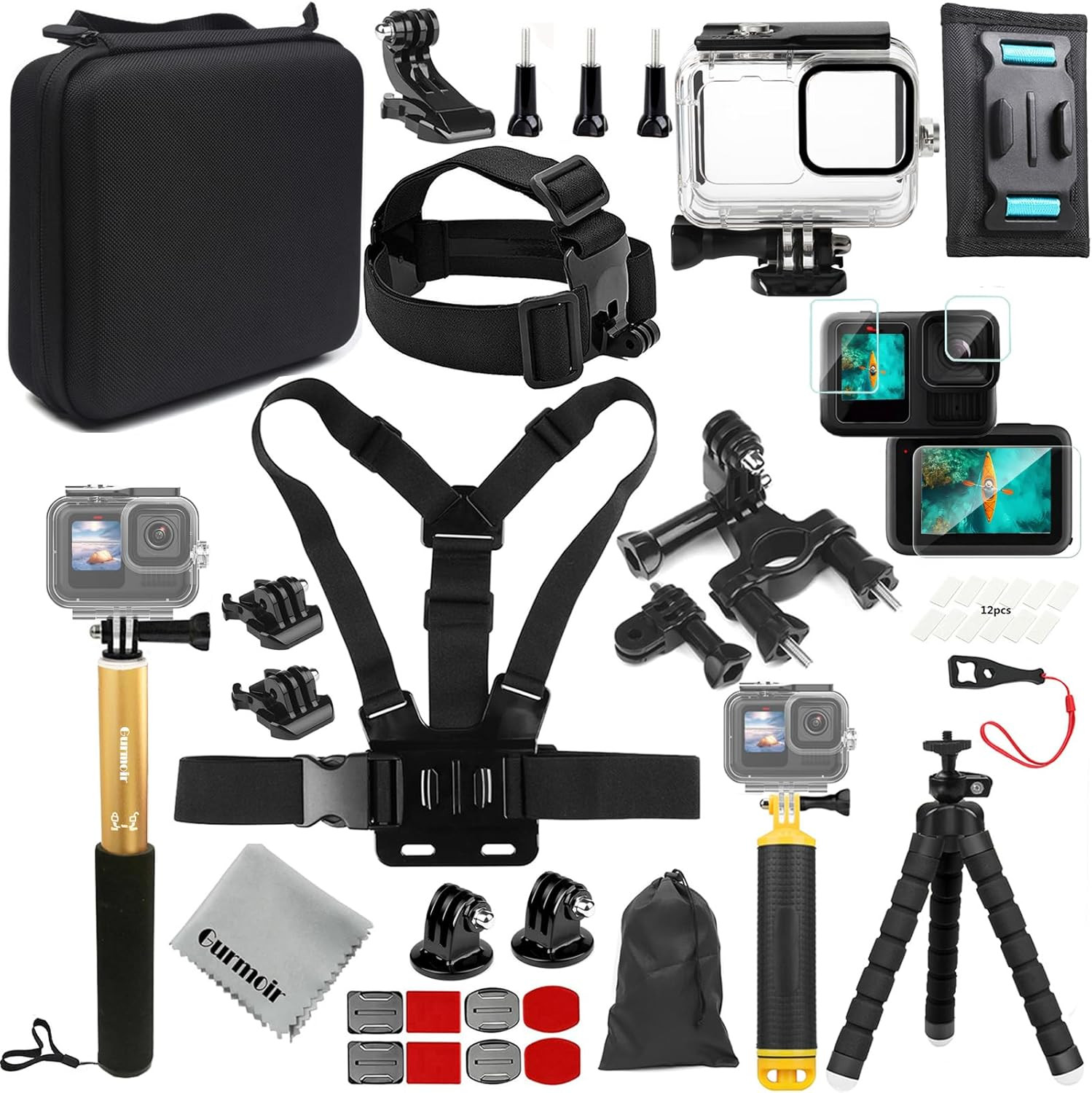 Accessory Kit with Waterproof Case for Go Pro Hero 13 12 11 10 9 Black. Underwat