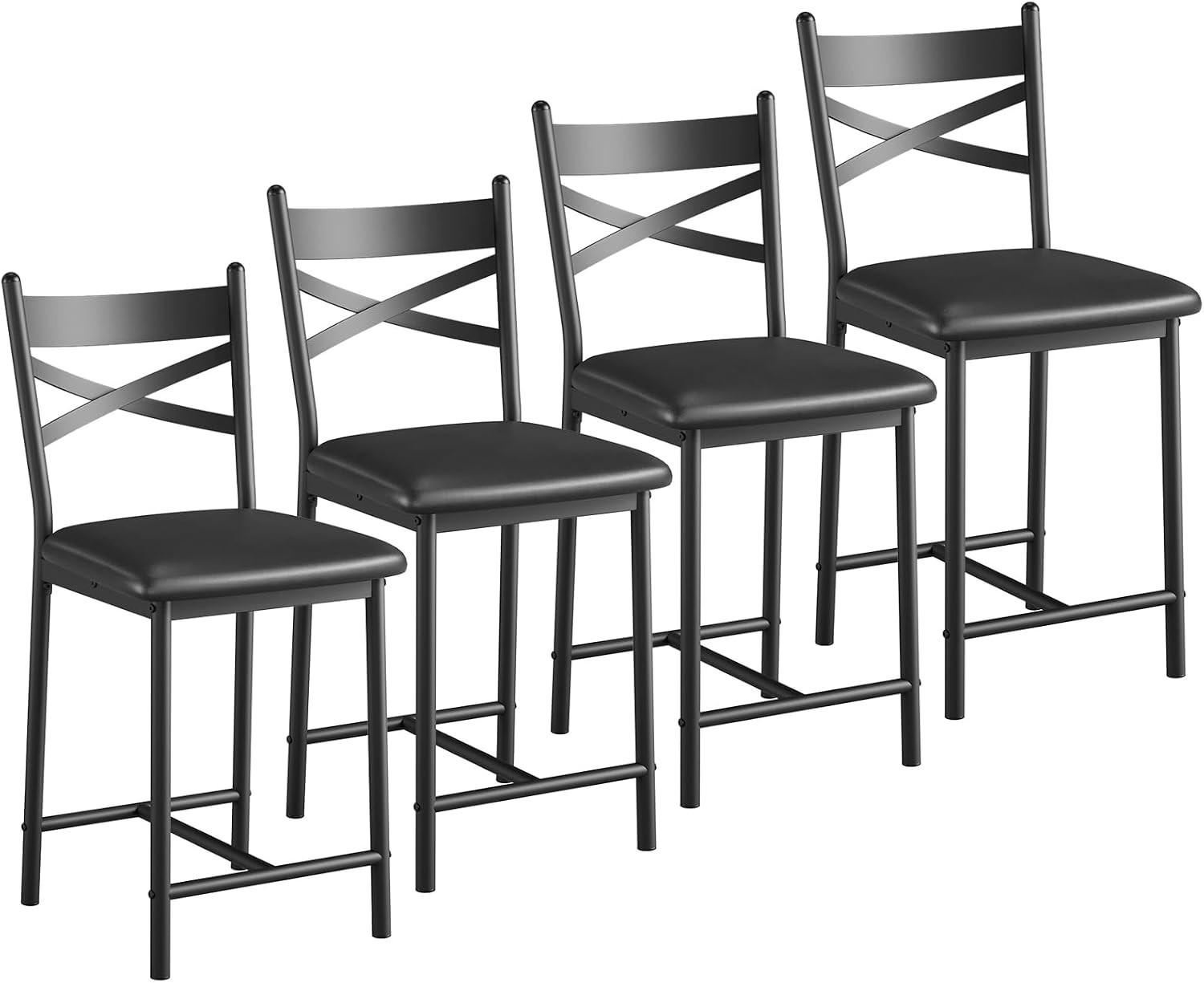 Set of 4 Modern Upholstered Bar Stools with X-Back Design, 22 Inch Height