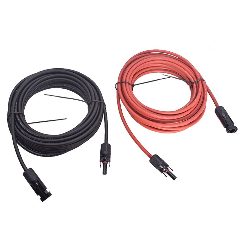25 Feet 1 Pair 10AWG Black + Red Solar Panel Extension Cable Wire Connector