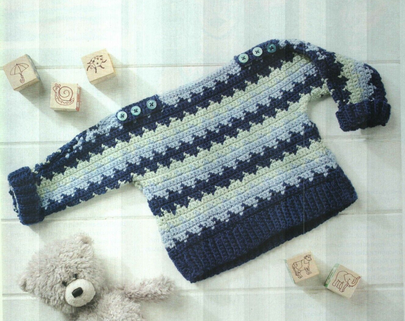 BABY JUMPER SWEATER 5 BABY & TODDLER SIZES CROCHET PATTERN INSTRUCTIONS