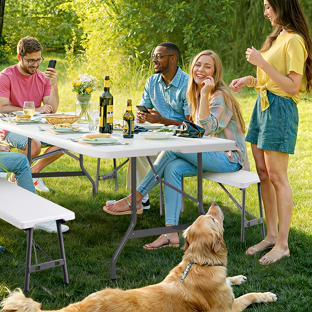 2PCS 6ft Foldable Plastic Bench Portable Outdoor Seating for Picnic with Handle