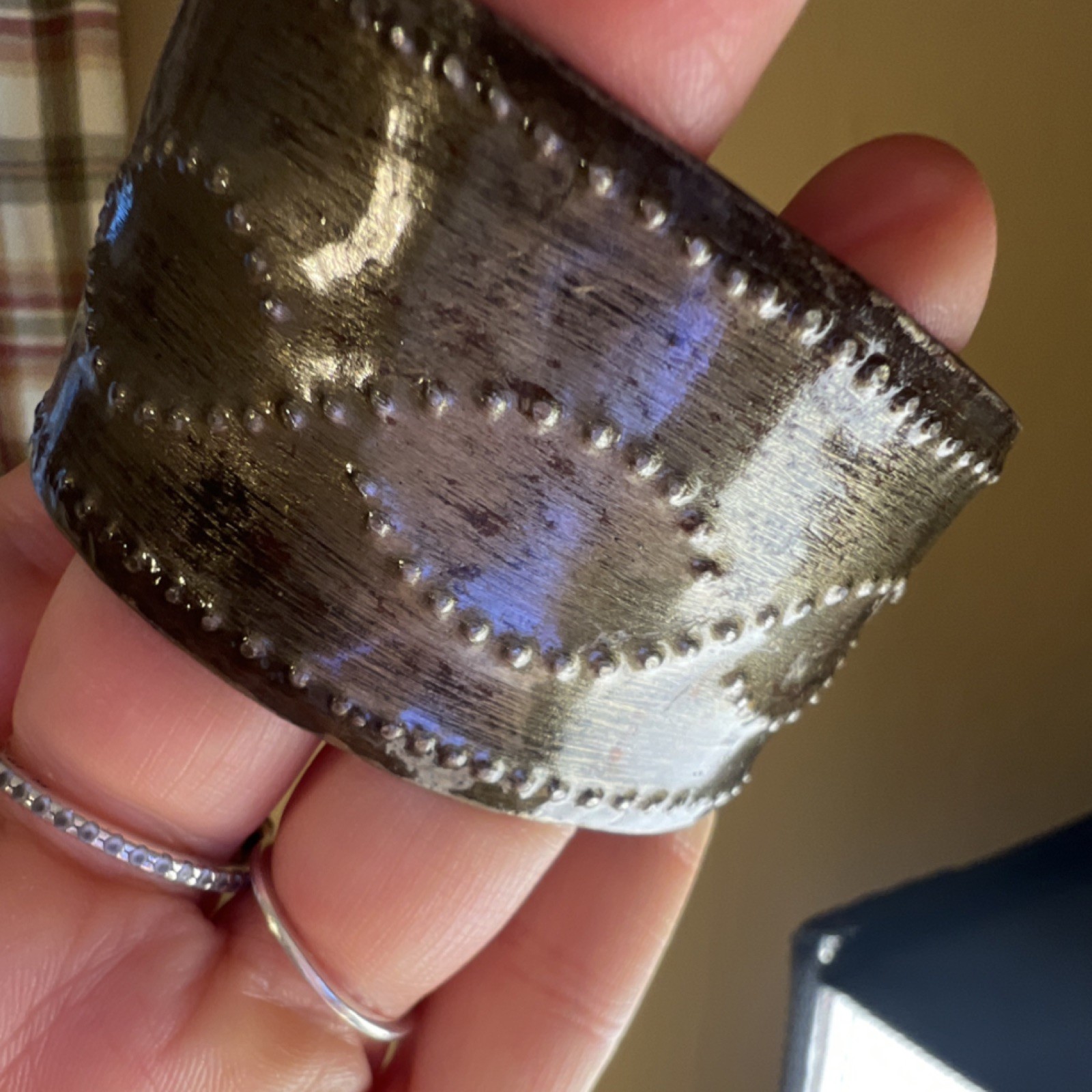 Handcrafted Silver Metal Asymmetrical Cuff Bracelet Decorative Pattern