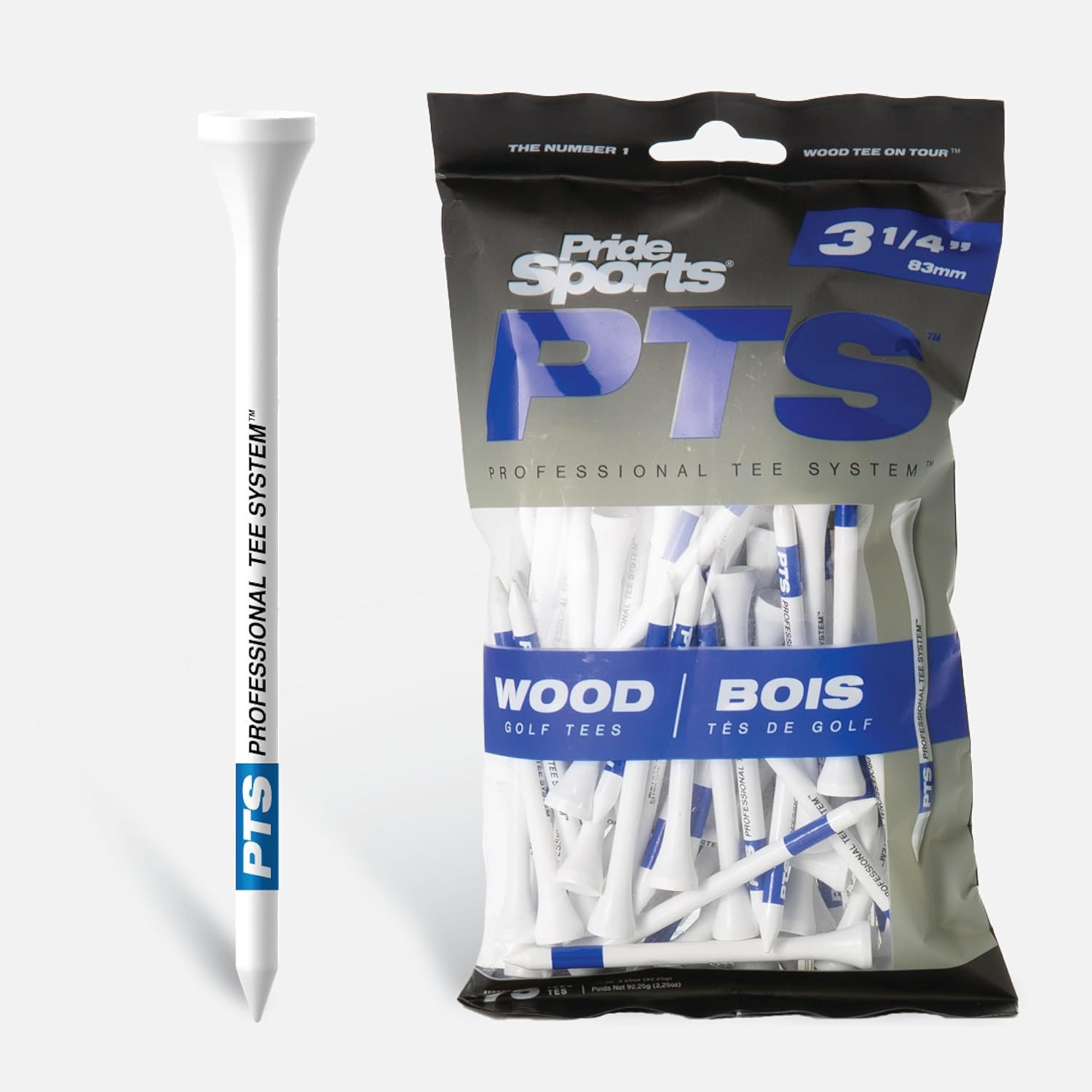 Pridesports PTS Wood Golf Tees | 75 Count, 3-1/4 Inch | #1 Wood Tee on Tour | Be