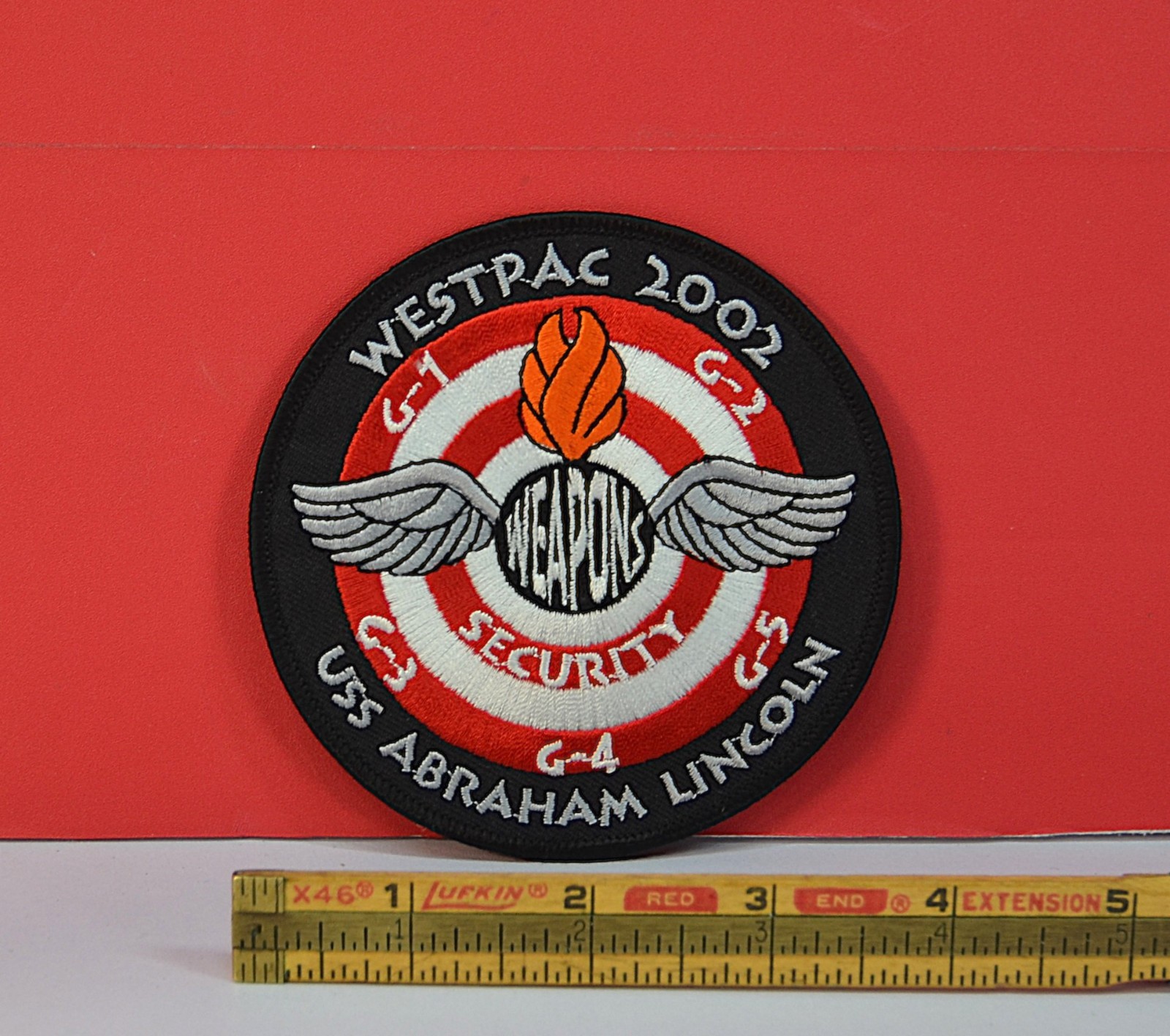 US NAVY 'Military Sew On Patch' USS ABRAHAM LINCOLN Weapons (WESTPAC 2002) 'NEW'