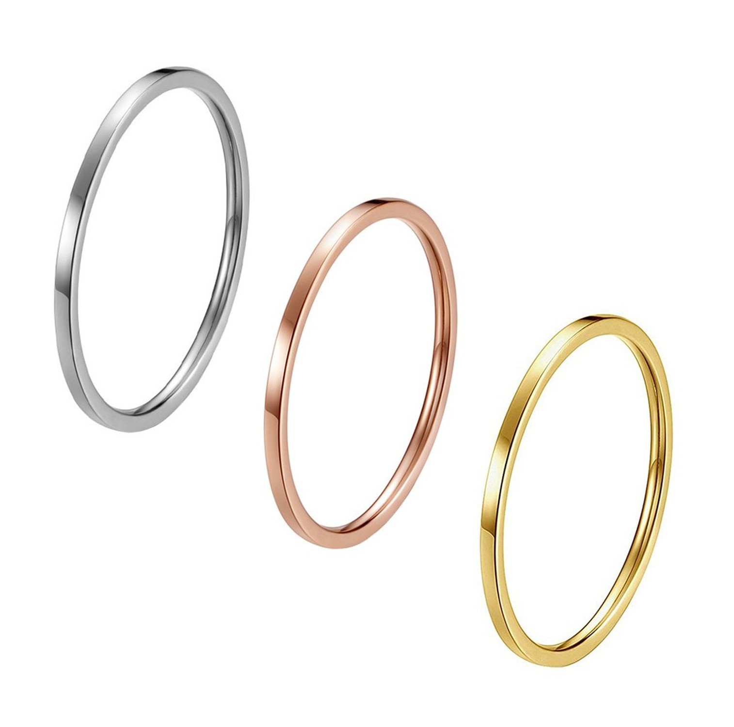 3pcs 1mm Stainless Steel Plain Band Knuckle Stacking Midi Rings for Women Com...