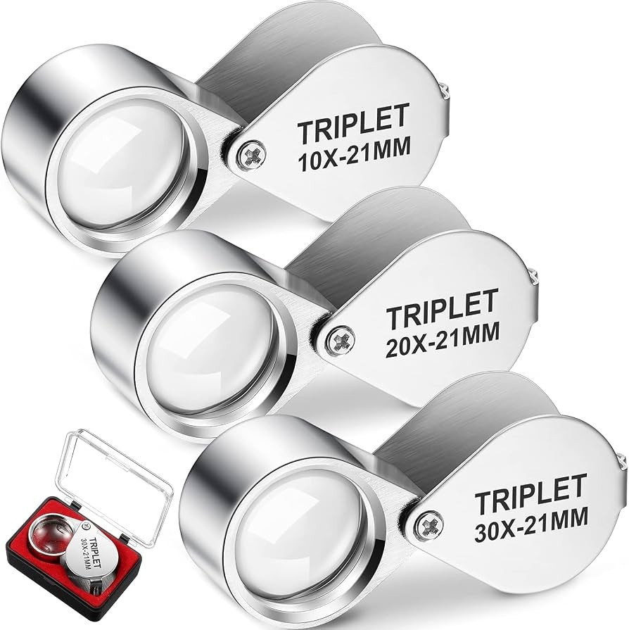 JEWELERS LOUPEs 21MM 10X POWER MAGNIFIER TRIPLET MAGNIFYING GLASS SET