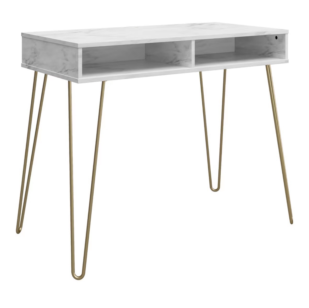Athena Computer Desk with Storage, White Faux Marble
