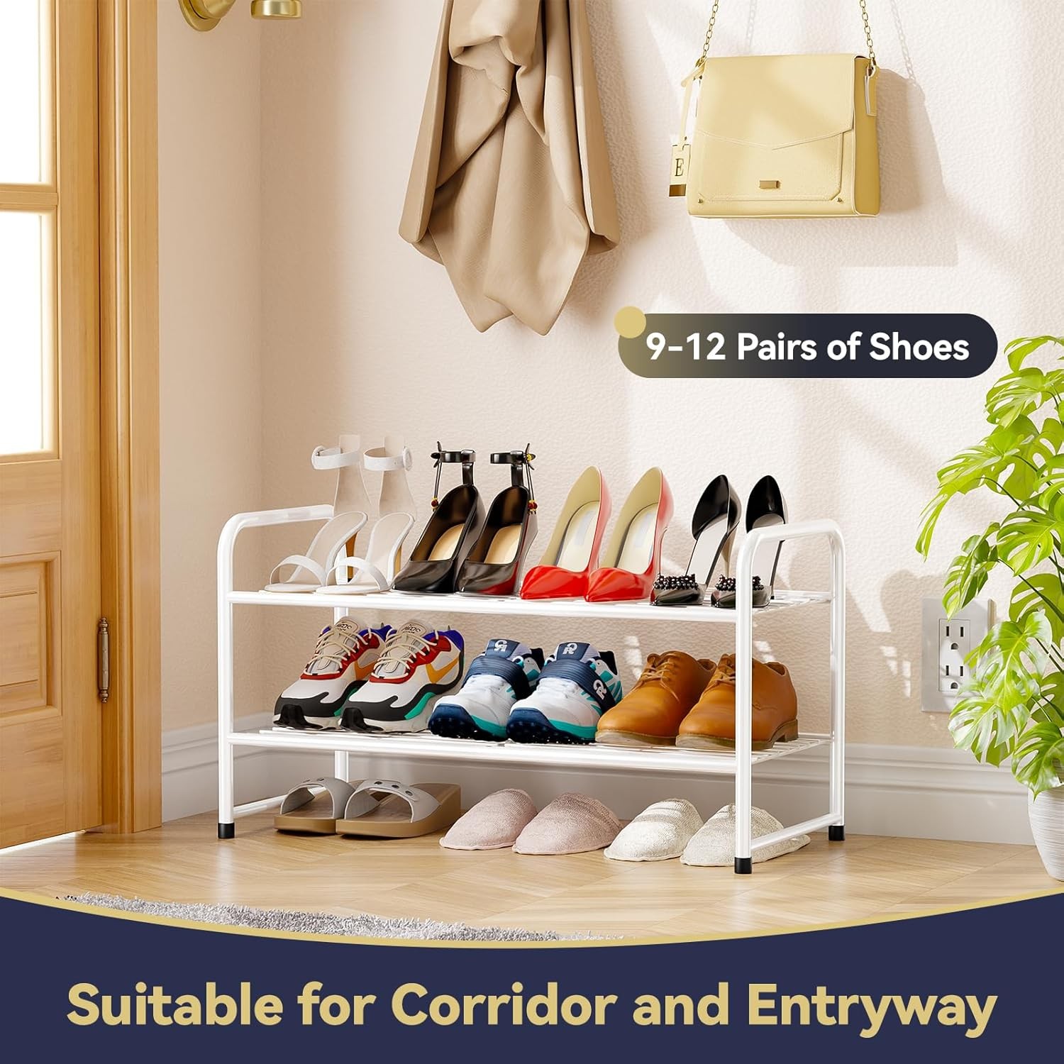 Shoe Rack White Closet 2 Tier 27" Shoe Organizer Shelf Stackble Metal