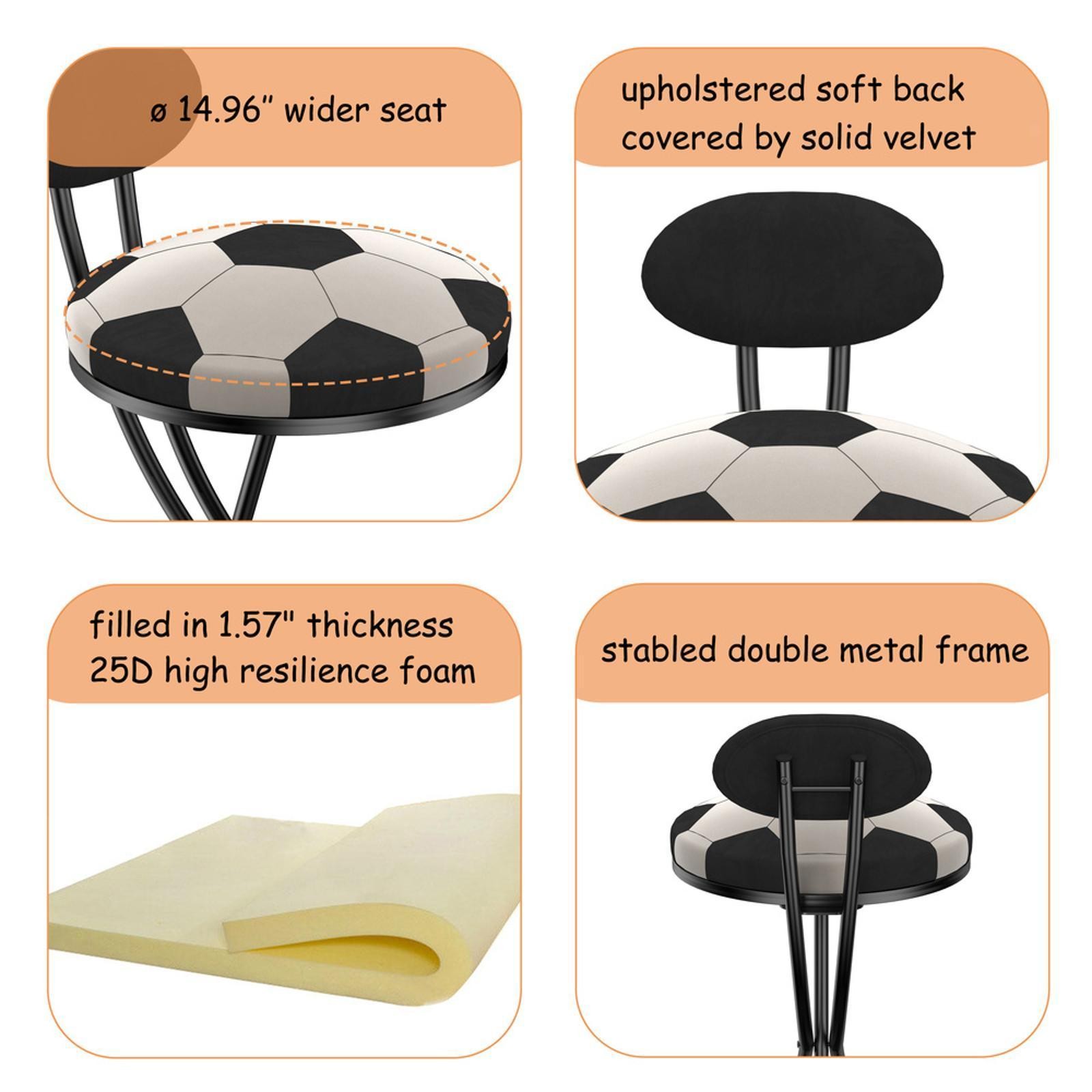 Velvet Bar Stools with Unique S-Shaped Design, Football Print, Anti-Slip Base &