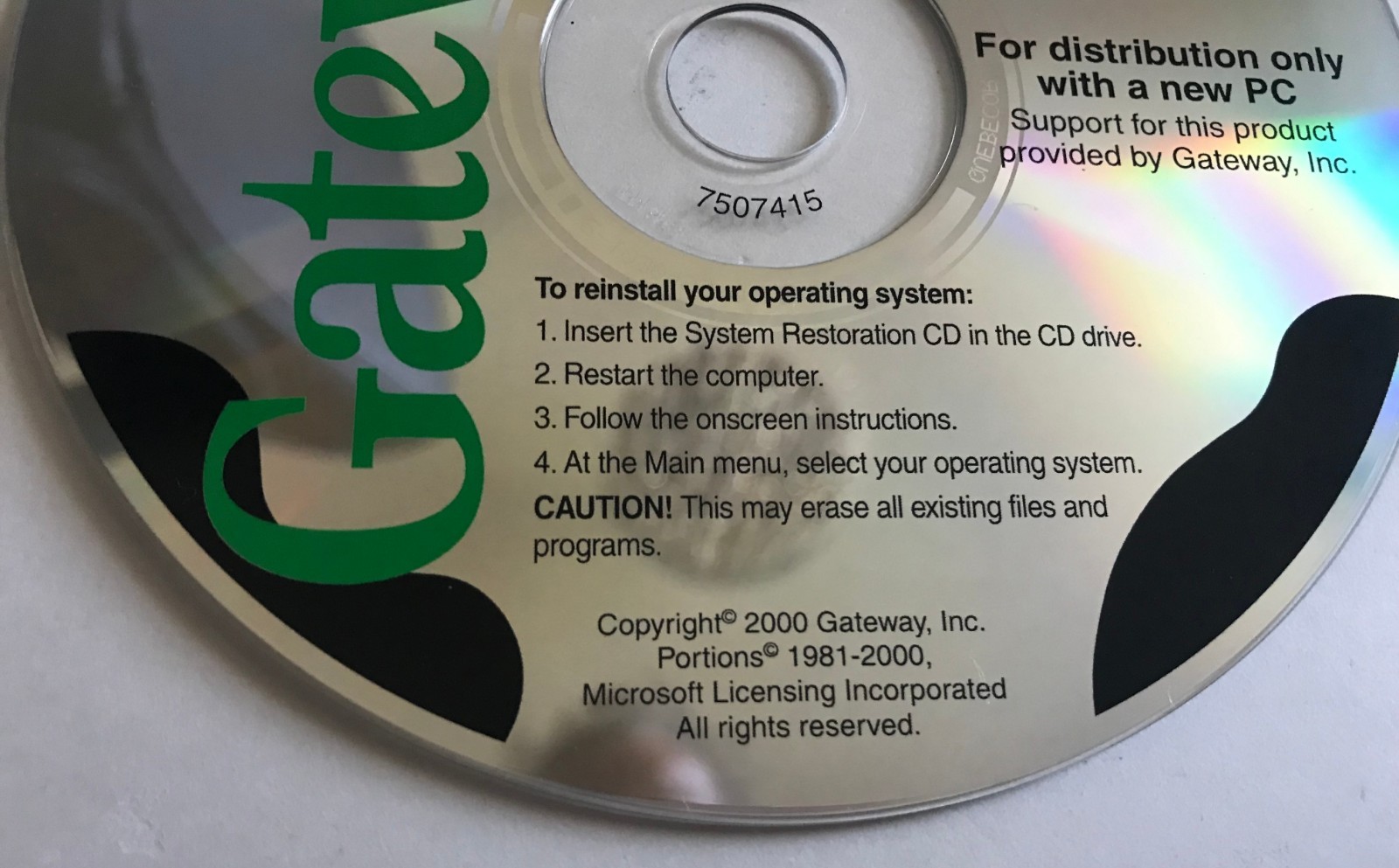 Gateway Operating System Backup CD Ver 98