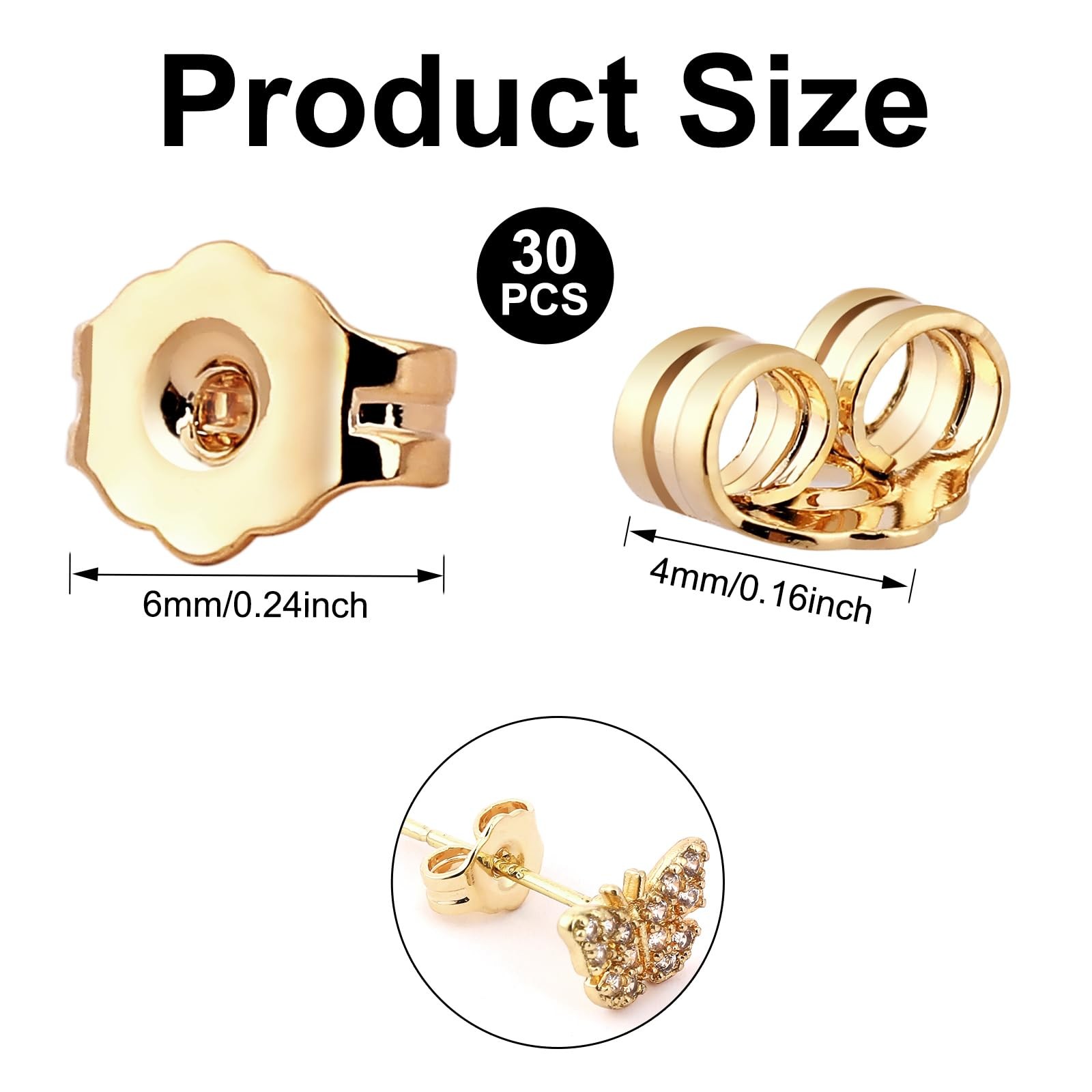 SANNIX 30Pcs/15 Pairs Earring Backs for Studs Locking, 14K Gold Earring Back ...