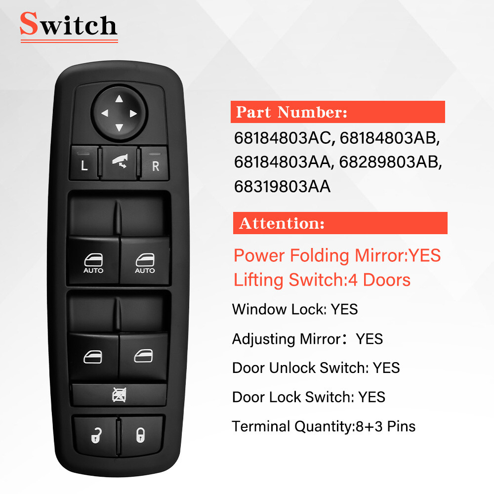 Front Left Driver Master Power Window Switch For 2014-2018 Jeep Grand Cherokee