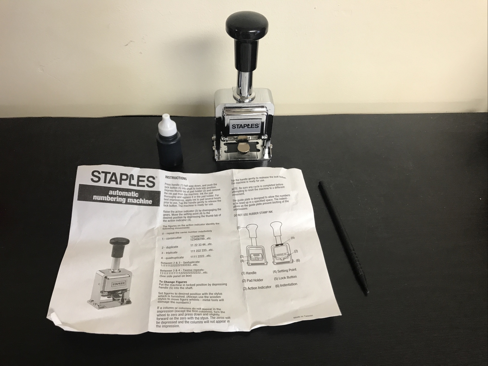 Staples Automatic Numbering Machine, New In Box- 6 Number Stamp Machine