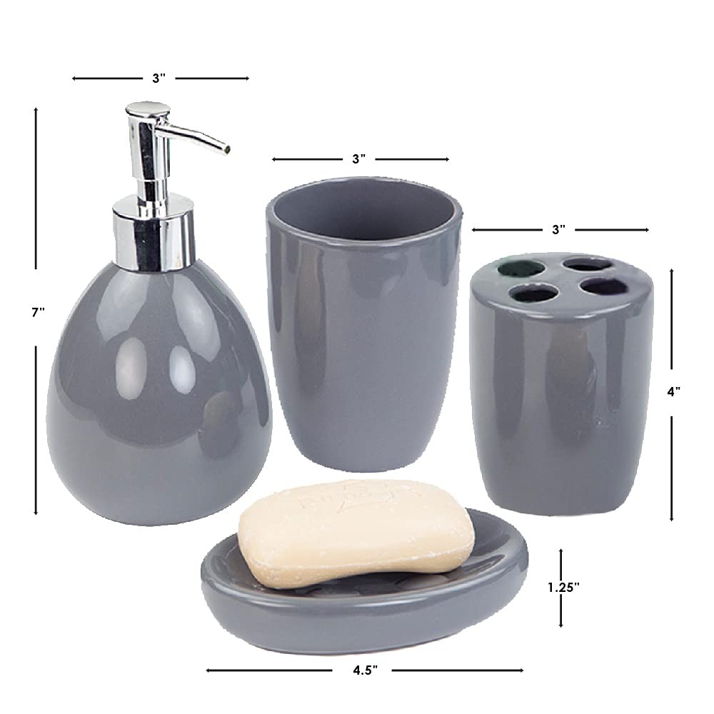 4Piece Ceramic Bathroom Set Grey, By Home Basics | Contemporary Design Bathro...