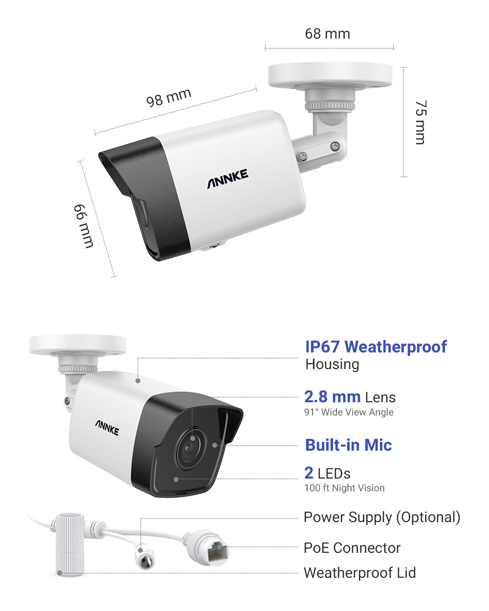 ANNKE HD 5MP PoE Security Camera C500 IP Network Outdoor 100ft EXIR Night Vision