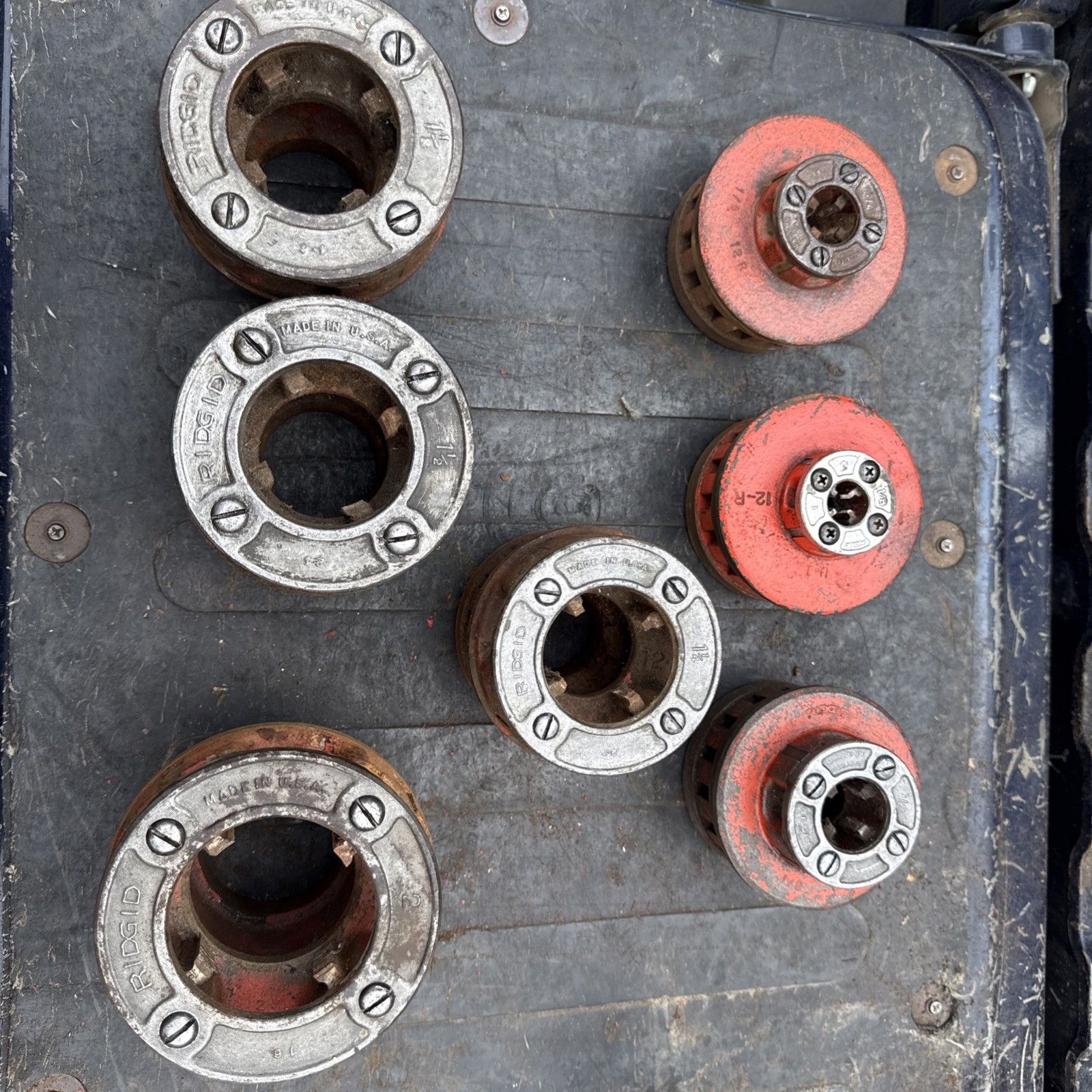(7) Ridgid 12-R Pipe Threader Die Head Set 12R Threading Dies 700, 1/4”-2”