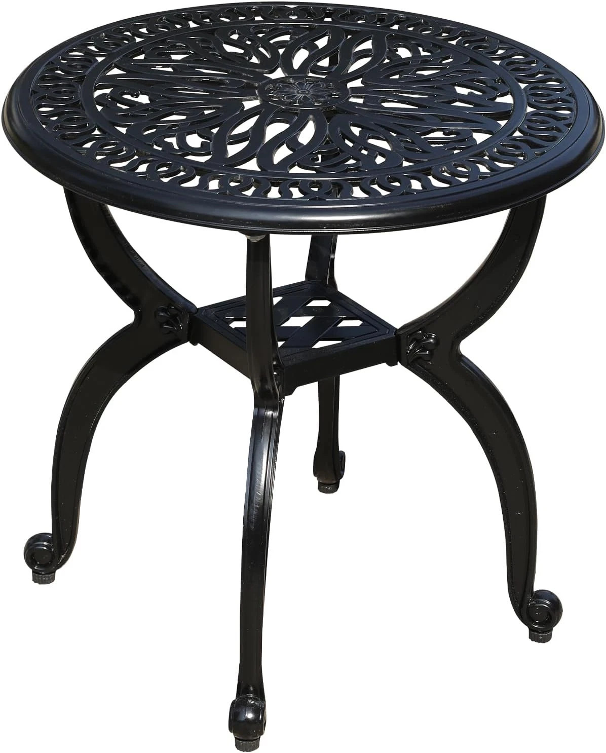 Cast Aluminum Outdoor Side Table, All Weather round Small Coffee Table for Patio