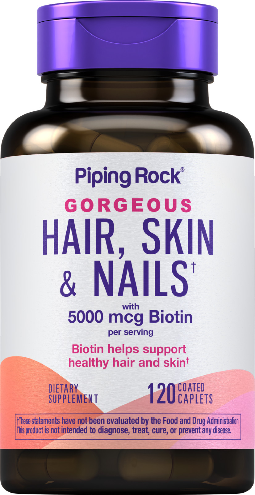 Hair Skin and Nails Vitamins | 120 Caplet Pills | with Collagen | by Piping Rock