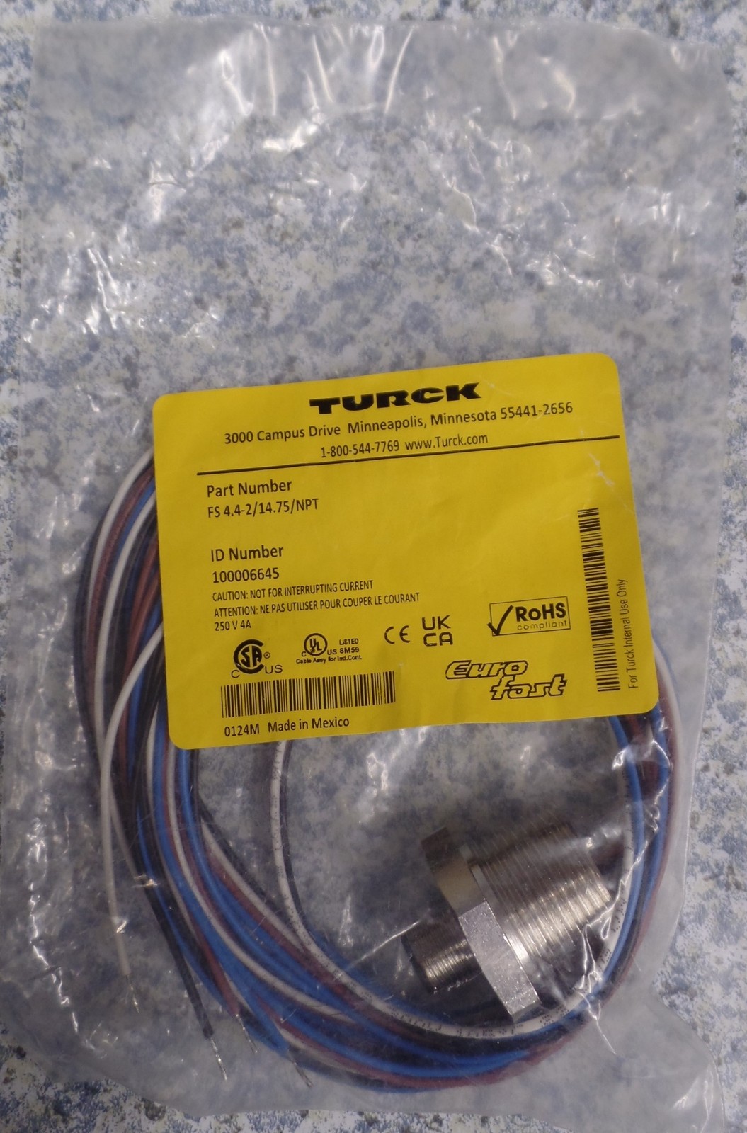 TURCK FS 4.4-2/14.75/NPT Panel-mount Receptacle Bulkhead Connector NEW SEALED