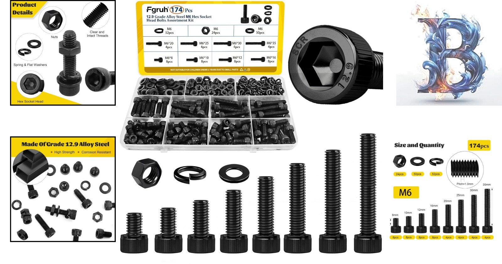 173PCS M6 Screws Assortment Kit - High-Strength Hardware for DIY Projects