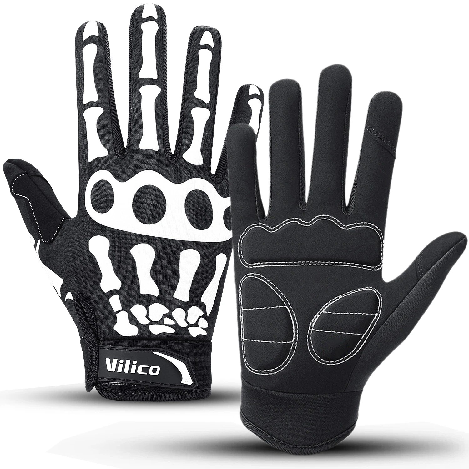 Outdoors Men Cycling Bike Motorcycle Skull Bone Skeleton Goth Full Finger Gloves