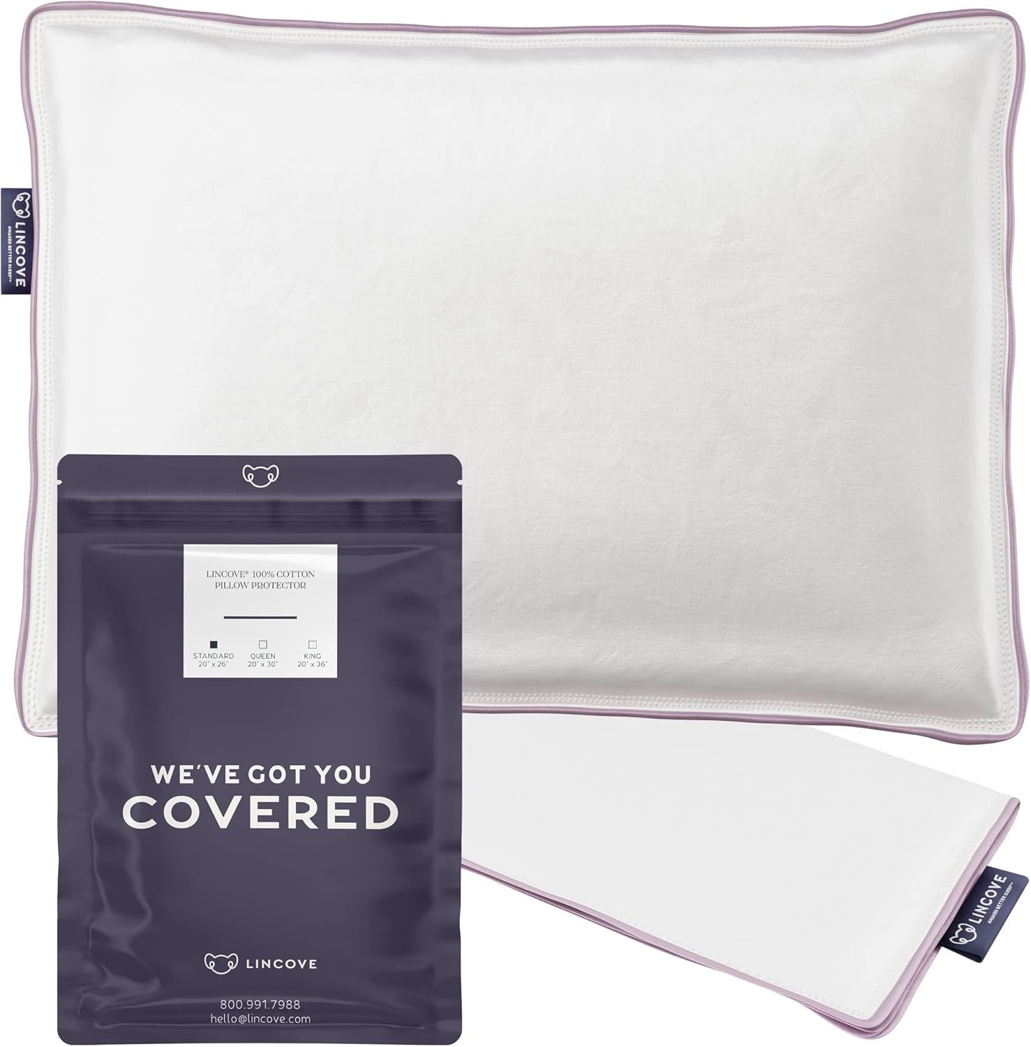 100% Cotton Sateen Pillow Protector Cover - Zipper Pillow Cover - 500 Thread