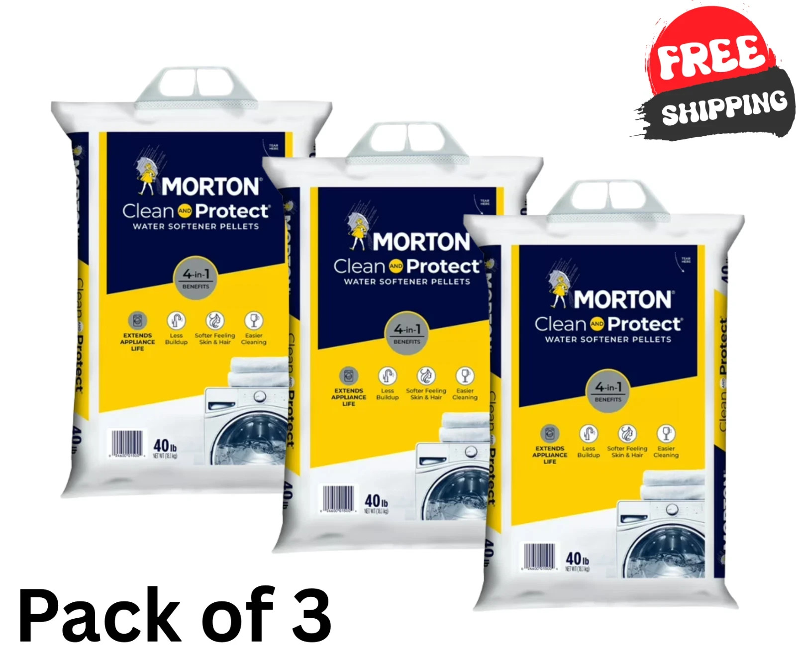 Morton Salt Clean and Protect Water Softener Salt Pellets, 40 lb. Bag (3 PACK )