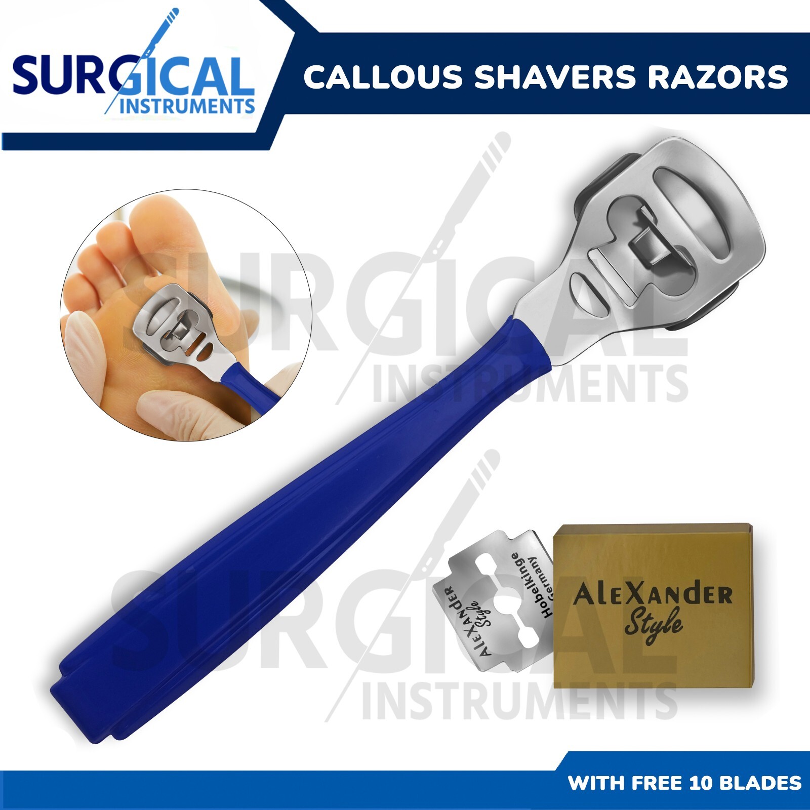 Callous Shavers Razors W/10 blades Foot Hard Rough Skin Corn Remover Tool (Blue)