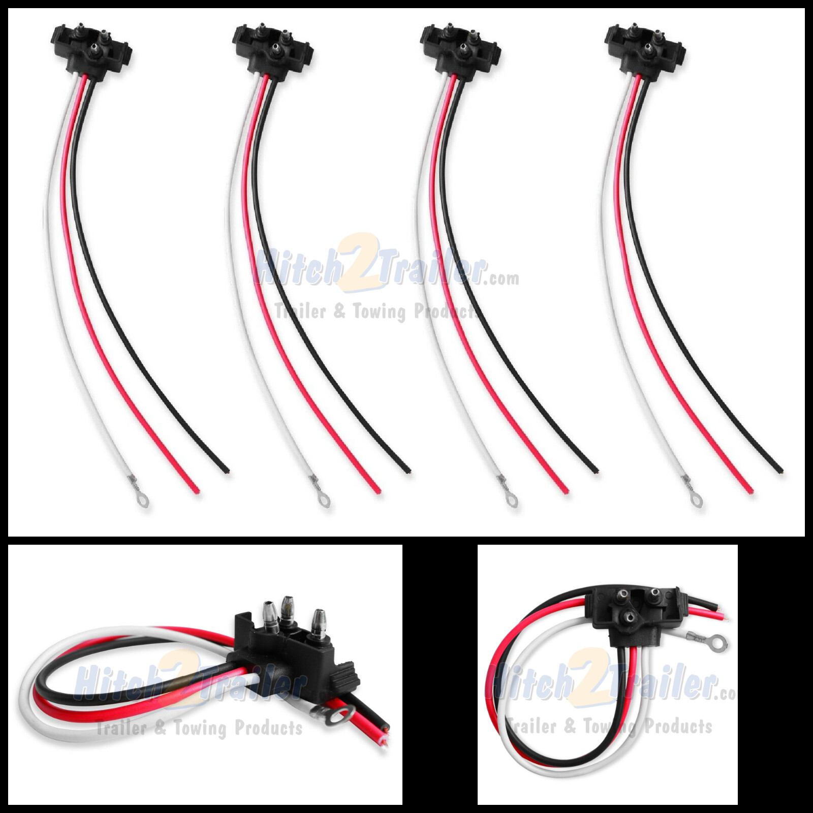 4 pcs 3 Prong Trailer Truck Light Pigtail Sealed Round/Oval Stop Turn Tail Light