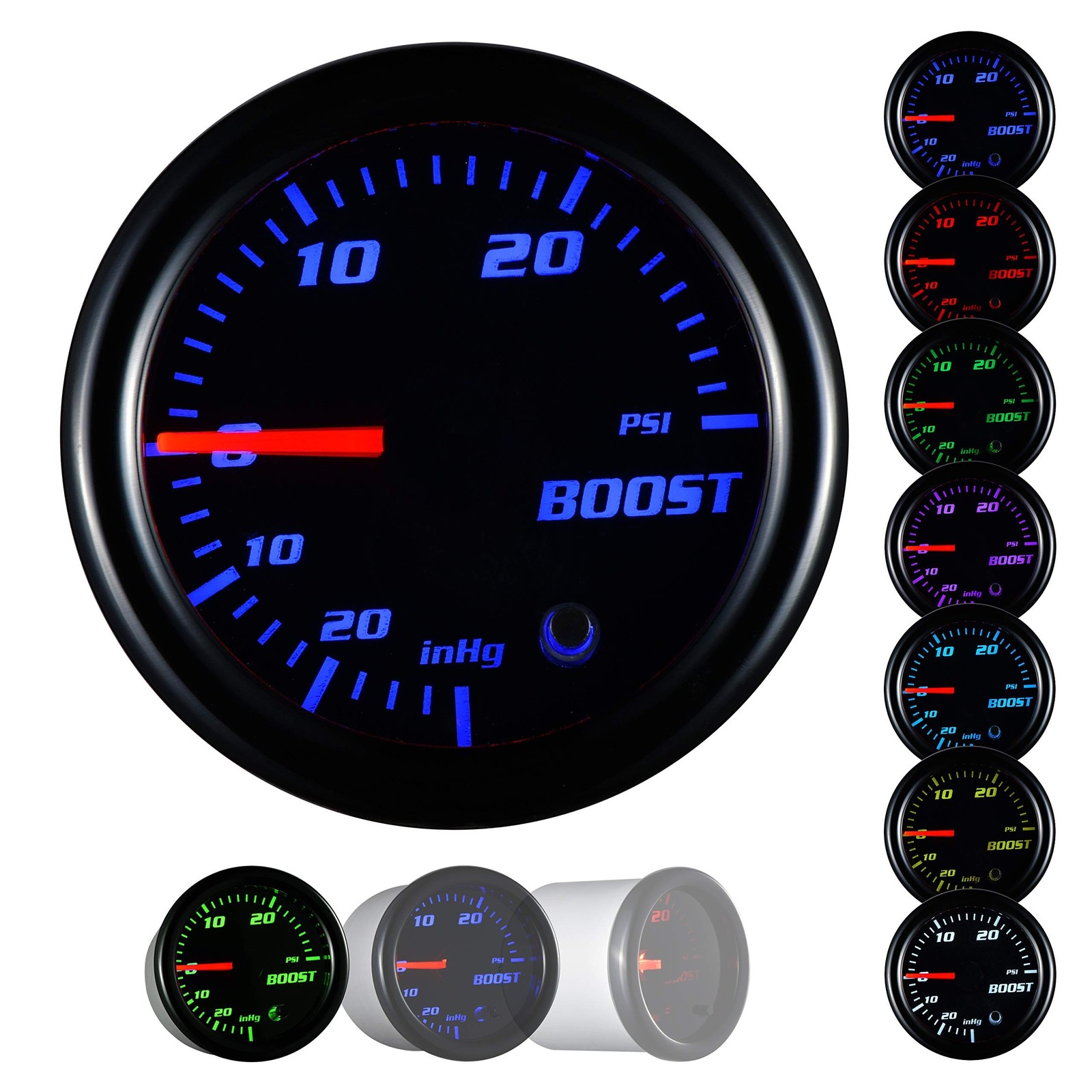 YONEDA Turbo Boost Gauge Kit Vacuum 30 PSI Tinted 7 Color - Includes Mechanic...