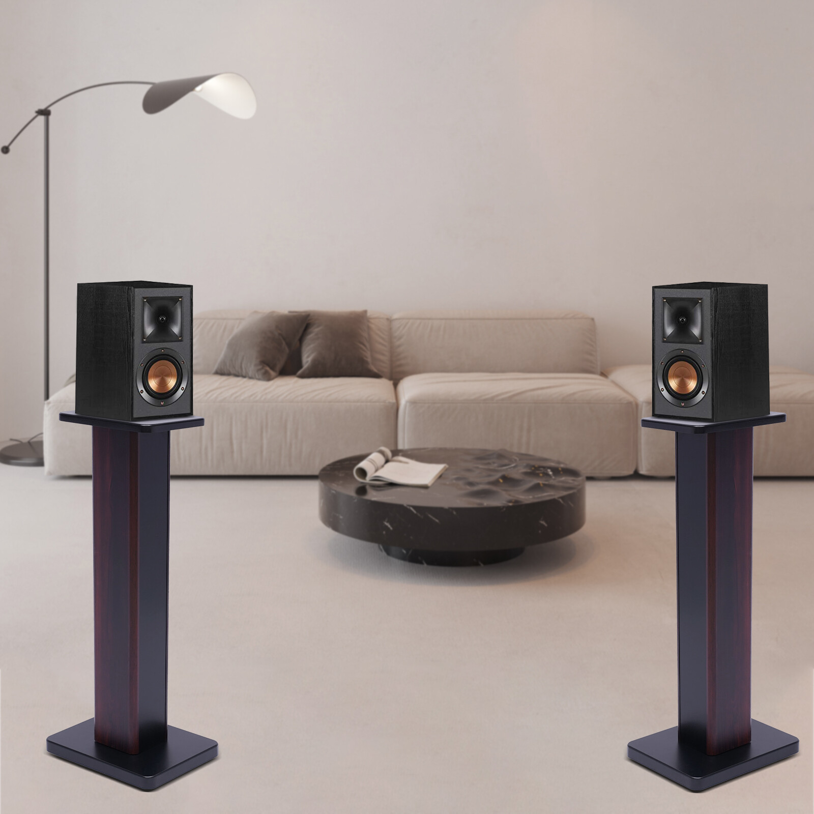 Pair 28 Inch Black Walnut Speaker Stands for Bookshelf & Computer Speakers